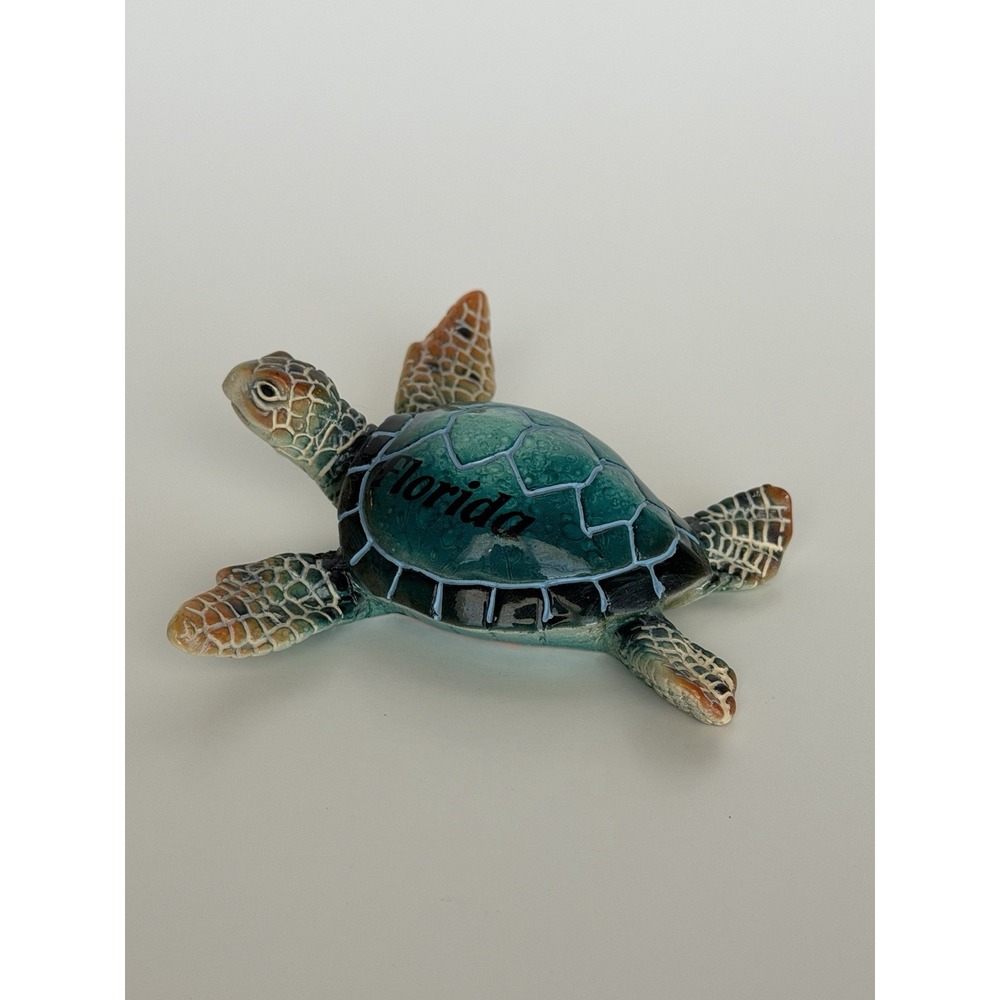 Painted Resin Aqua Blue Florida Sea Turtle Figurine 4" Souvenir
